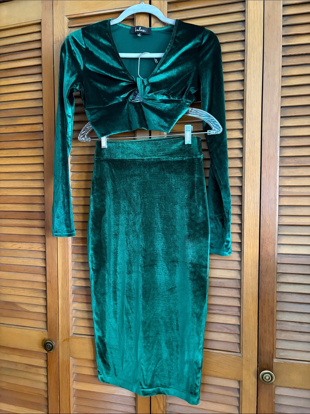 Lulu's Emerald Green Velvet Two-Piece Skirt Set